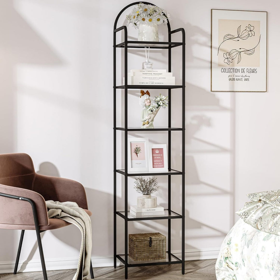 Avec plateau en verre trempe bibliotheque gris clair design moderne