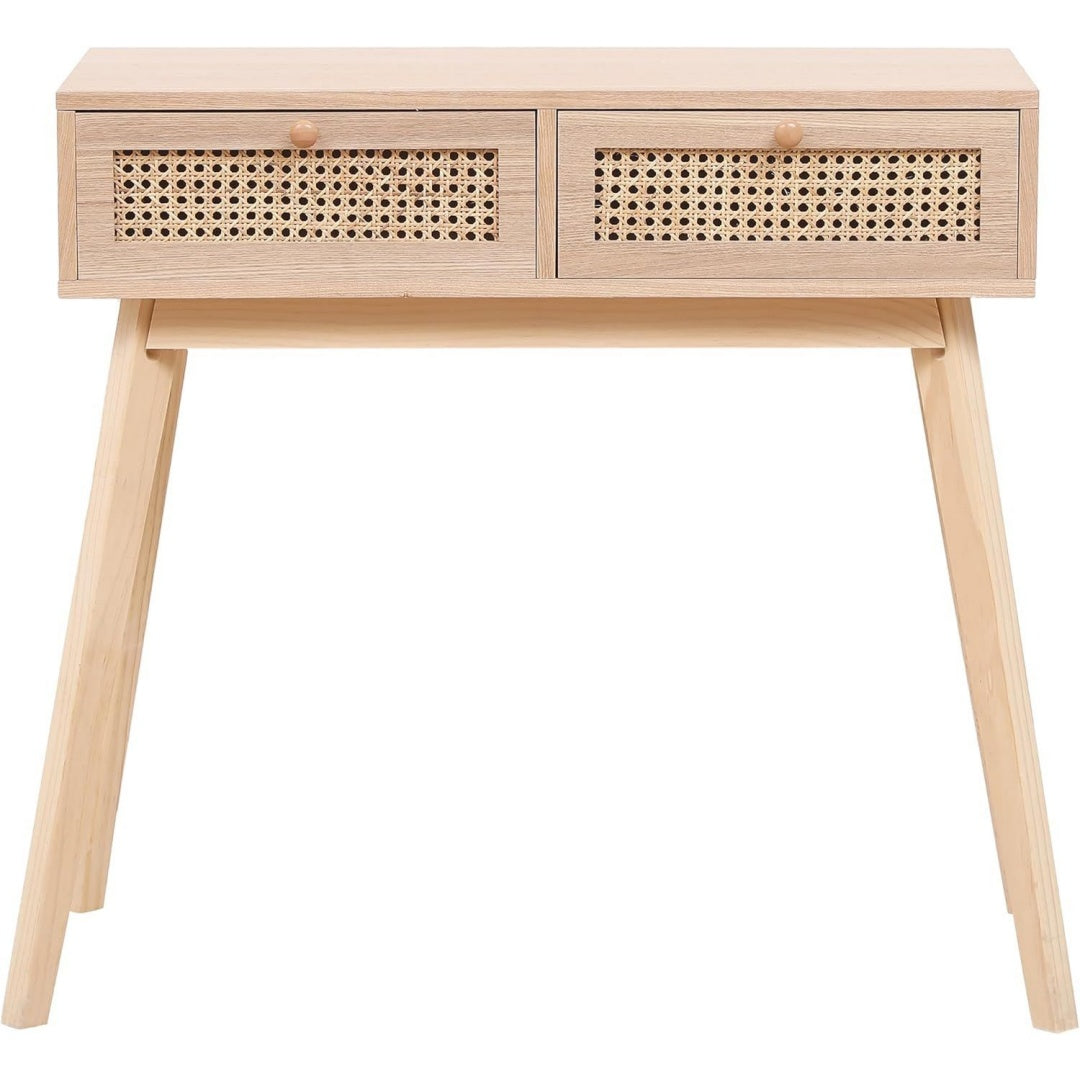 Table console en rotin, beige, contemporain (40 x 90 x 77.5 cm)