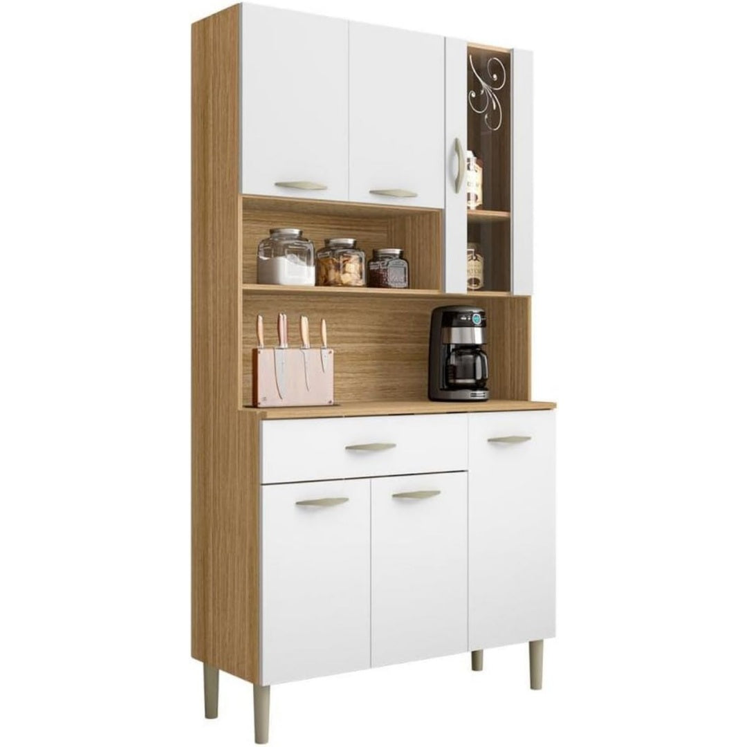 Buffet gris clair compact compartiments ouverts 36.3 x 90.9 x 173.5 cm