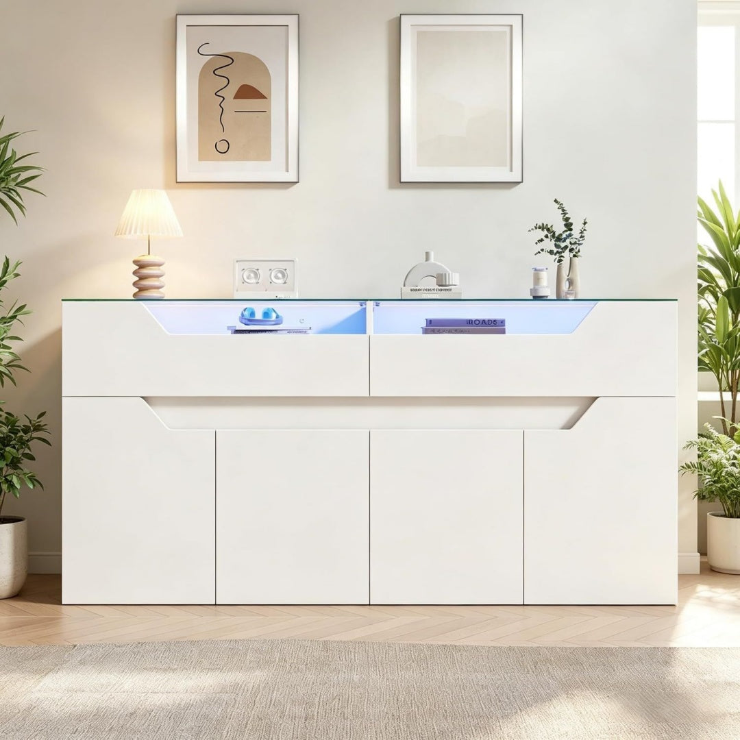Buffet 140 x 40 x 70 cm avec un port de chargement USB et un eclairage LED integre