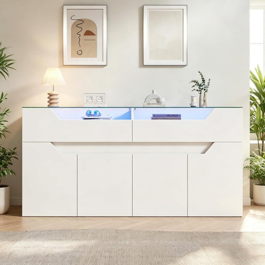Buffet 140 x 40 x 70 cm avec un port de chargement USB et un eclairage LED integre