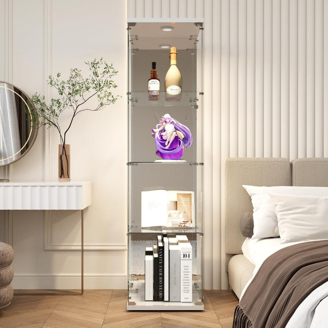 Vitrine gris clair (36.5 x 42.5 x 164 cm), espace de rangement genereux