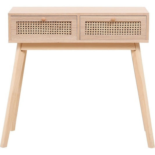 Table console en rotin, beige, contemporain (40 x 90 x 77.5 cm)