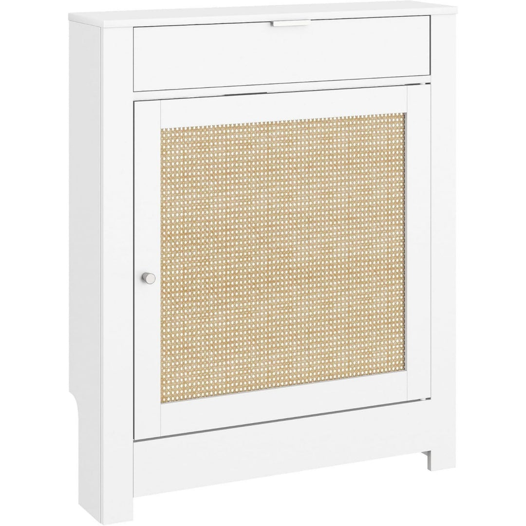 Cache-radiateur design epure, teinte beige, rangement optimise rotin
