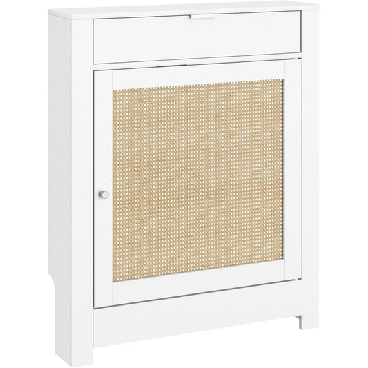 Cache-radiateur design epure, teinte beige, rangement optimise rotin