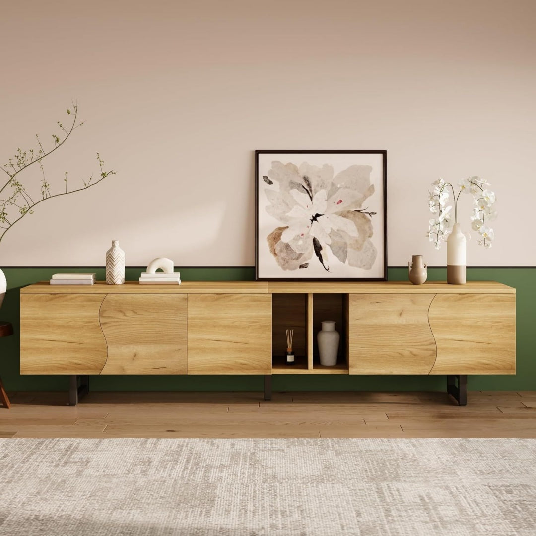 Meuble TV beige 191 cm, a 5 portes design moderne en MDF