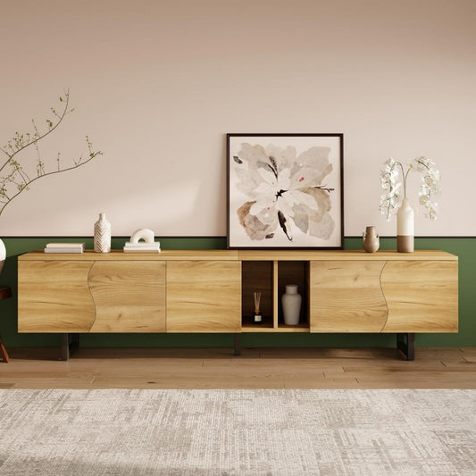 Meuble TV beige 191 cm, a 5 portes design moderne en MDF