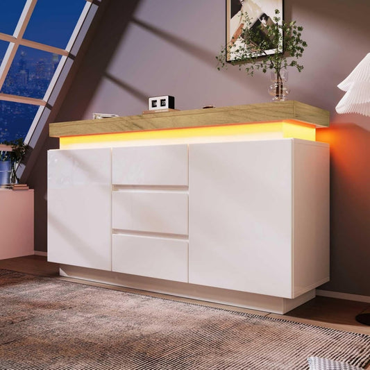Chiffonnier Grise 3 tiroirs 2 portes moderne