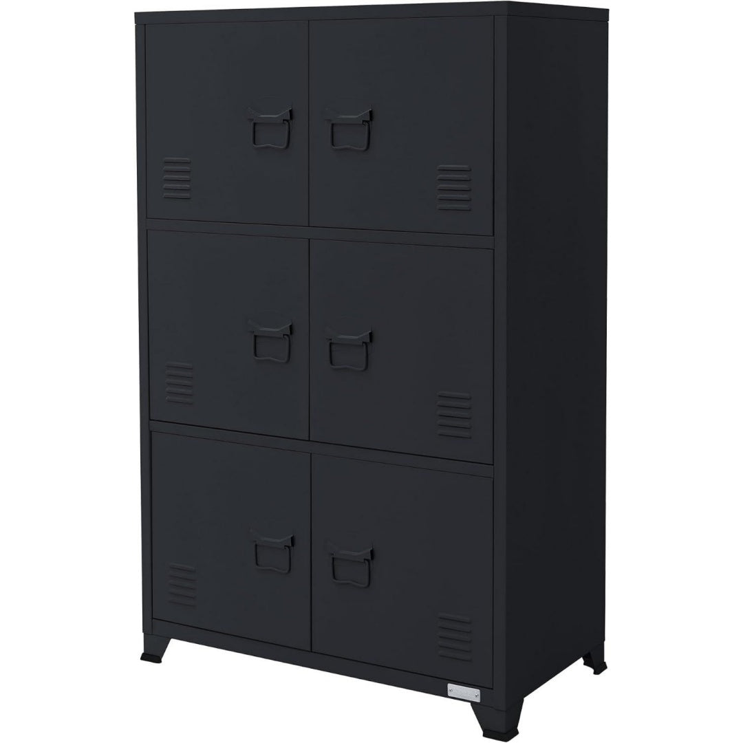 Placard noir a 6 portes 3 etageres, style industriel en acier