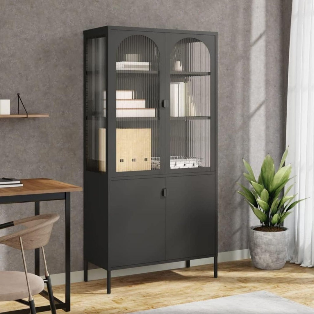 Buffet grand espace de rangement gris fonce 90 x 40 x 180 cm