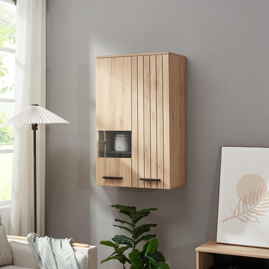 Gris chaleureux, armoire vitree en bois style moderne