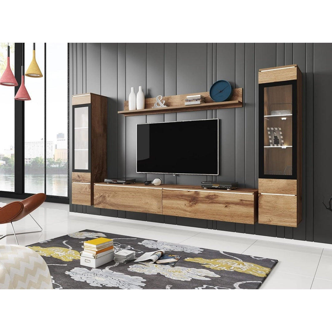 Ensemble de salon gris fonce verre 180 cm, rangement design moderne