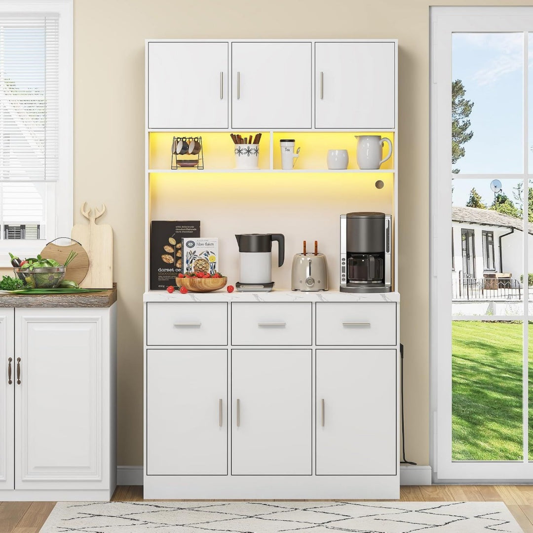 Buffet structure metallique 3 tiroirs et 3 portes gris clair