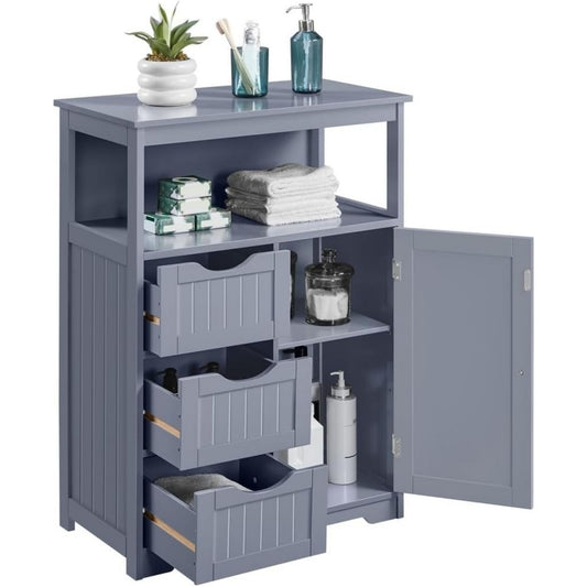 Meuble sur pied gris, une porte, etageres reglables
