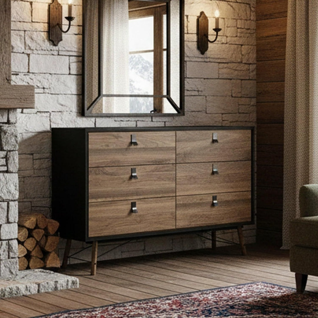 Nuance marron, credence en bois 6 tiroirs