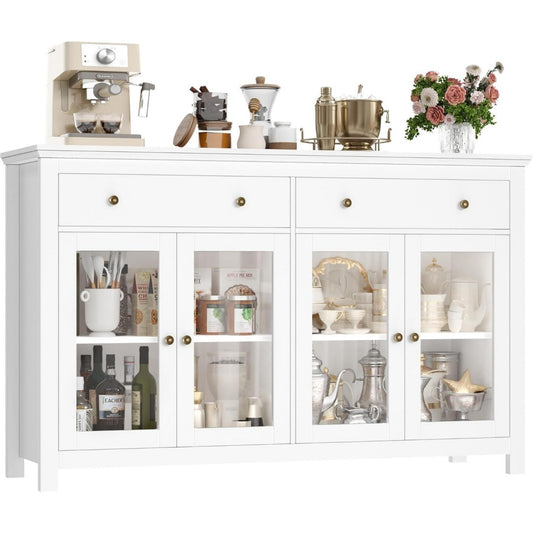 Esprit vintage buffet gris clair avec plateau en verre trempe