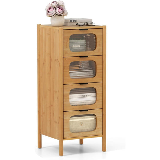 Meuble colonne orange, conception bambou