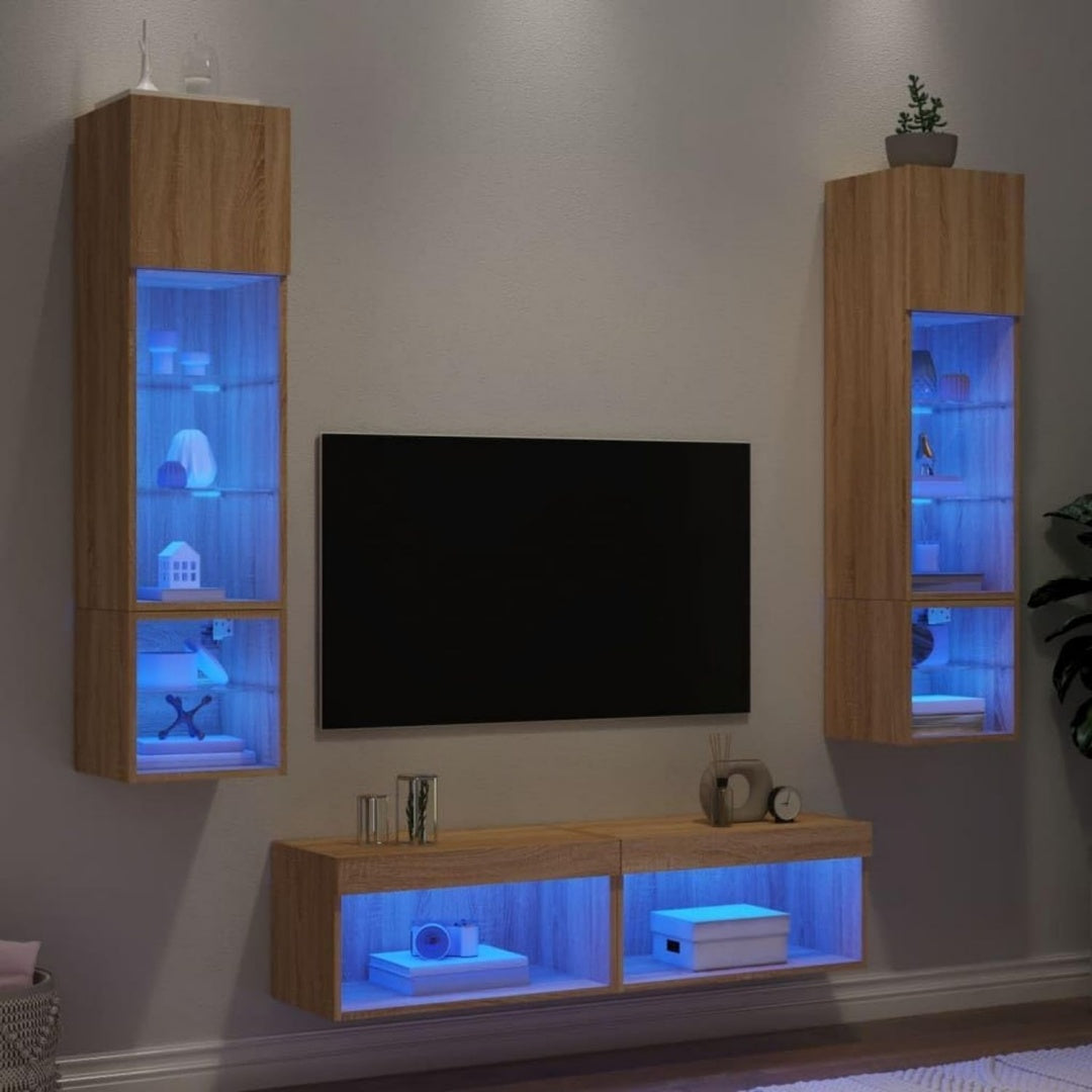Meuble TV pratique avec eclairage LED en bois