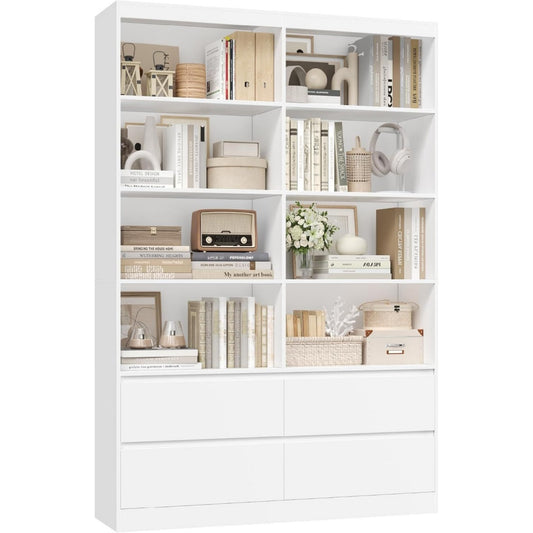 Bibliotheque gris clair 4 tiroirs style contemporain pratique