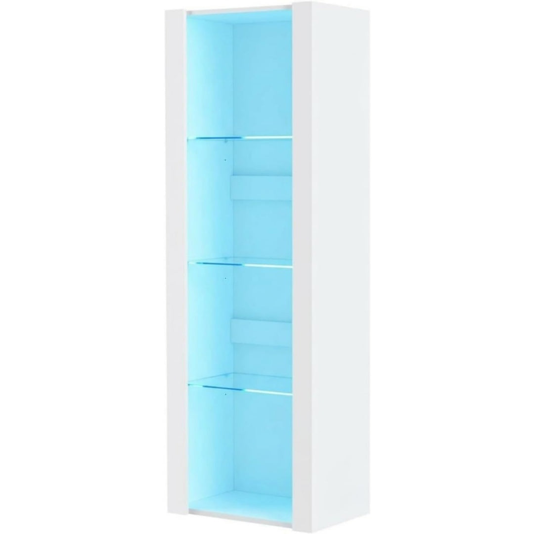 Armoire vitree bleu 3 etageres, design moderne verre pour salon