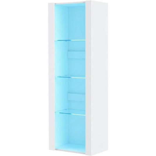 Armoire vitree bleu 3 etageres, design moderne verre pour salon