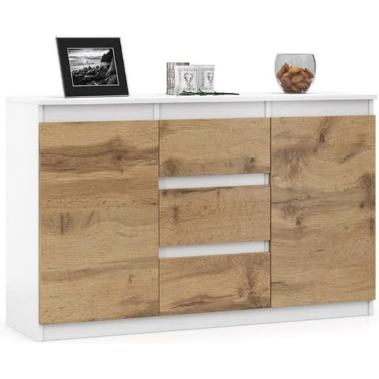 Marron douceur, armoire a tiroirs en bois 120 x 35 x 75 cm